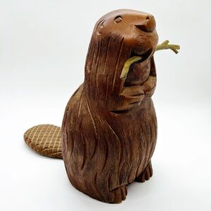 Vintage Beaver Sarreid LTD Spain Carved Wood Brass Stick